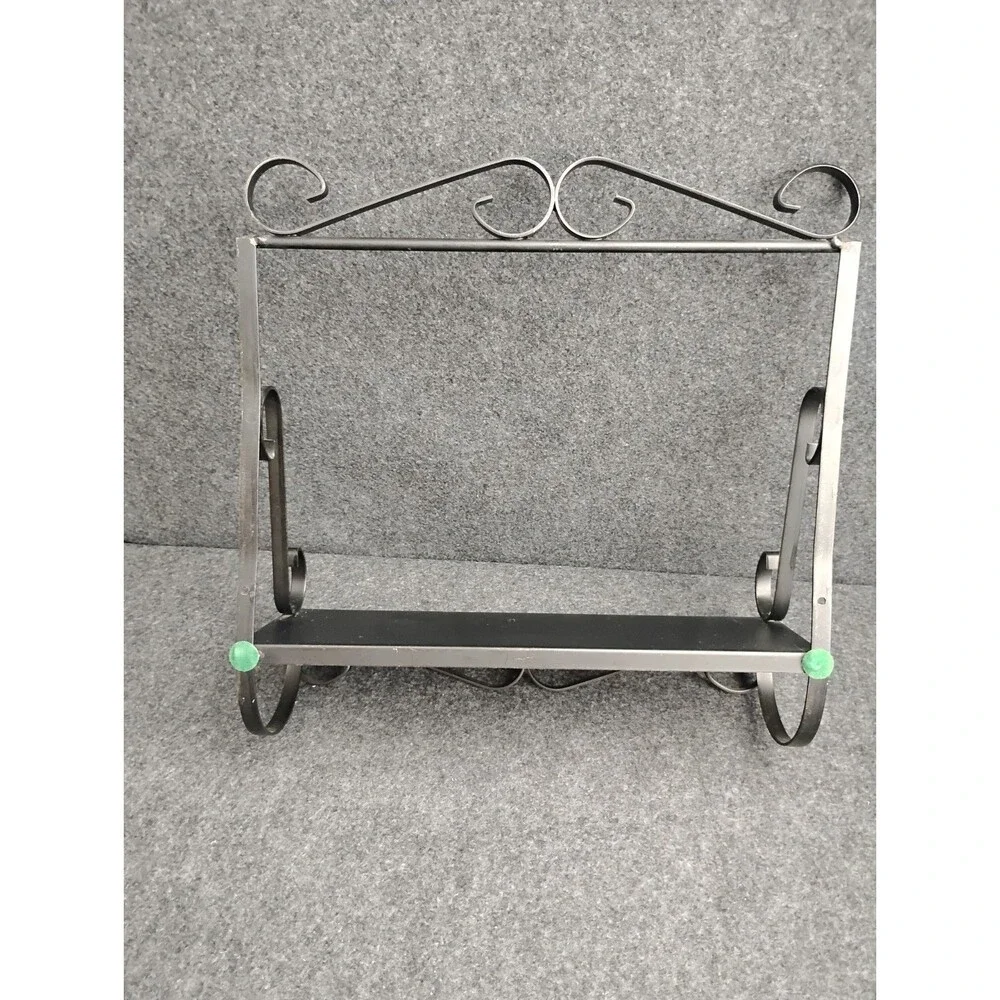 Vintage Black Metal Wrought Iron Shelf Spice Rack Primitive Cottage Core Decor